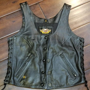 Harley Davidson Leather Vest - Lace up sides